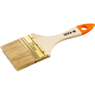 DEXX 75 мм, 3″, натуральная щетина, деревянная ручка, флейцевая, все виды ЛКМ, плоская кисть (0100-075)