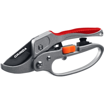 GRINDA G-15, 200 мм, стальные лезвия, храповый механизм, с эфесом, с алюминиевыми рукоятками, контактный секатор (8-423034)