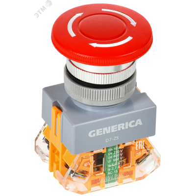 Кнопка D7-ZS Грибок d=22мм 1з+1р пов. с фикс. кр. GENERICA BBG50-11ZS-3-21-K04-G