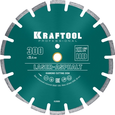 KRAFTOOL LASER-ASPHALT 300 мм (25.4/20 мм, 10х3.2 мм), алмазный диск (36687-300)