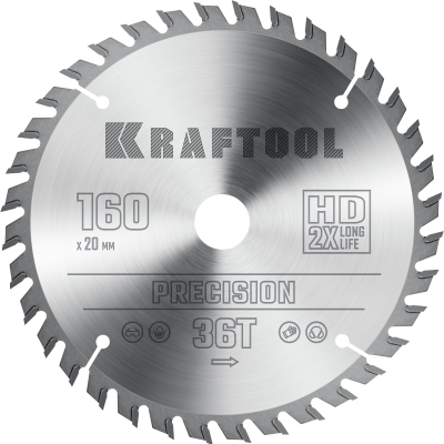 KRAFTOOL Precision, 160 х 20 мм, 36Т, пильный диск по дереву (36952-160-20)