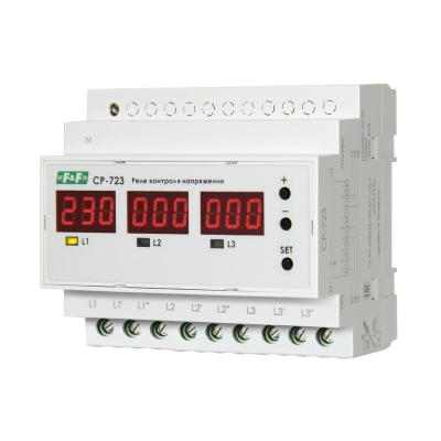 Реле контроля напряжения CP-723 (трехфазное^ два режима работы - три однофазных реле или трехфазное реле напряжения^ монтаж на DIN-рейке^ 100…450 AC 