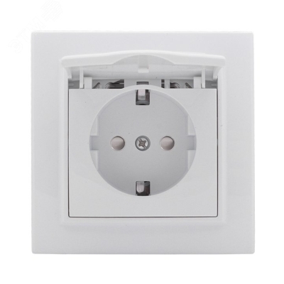 Розетка 1-м СП Минск 16А с заземлением и крышкой белая с защ. штор. Basic ERR16-029-100