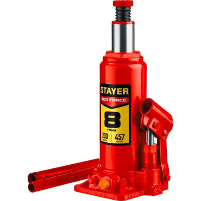 STAYER RED FORCE, 8 т, 230 - 457 мм, бутылочный гидравлический домкрат, Professional (43160-8)