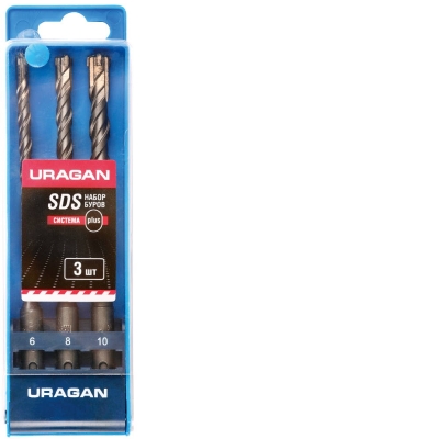 URAGAN 3 шт: 5 х 160, 6 х 160, 8 х 160 мм, набор SDS-plus буров (901-25554-H3)