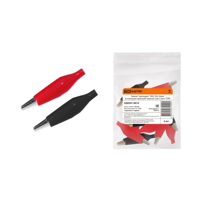 Зажим "крокодил" ЗКИ 10А 56мм в изоляции красный/черный (3шт+3шт) SQ0541-0019