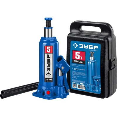 ЗУБР 5 т, 216 - 413 мм, бутылочный гидравлический домкрат в кейсе, Профессионал (43060-5-K)